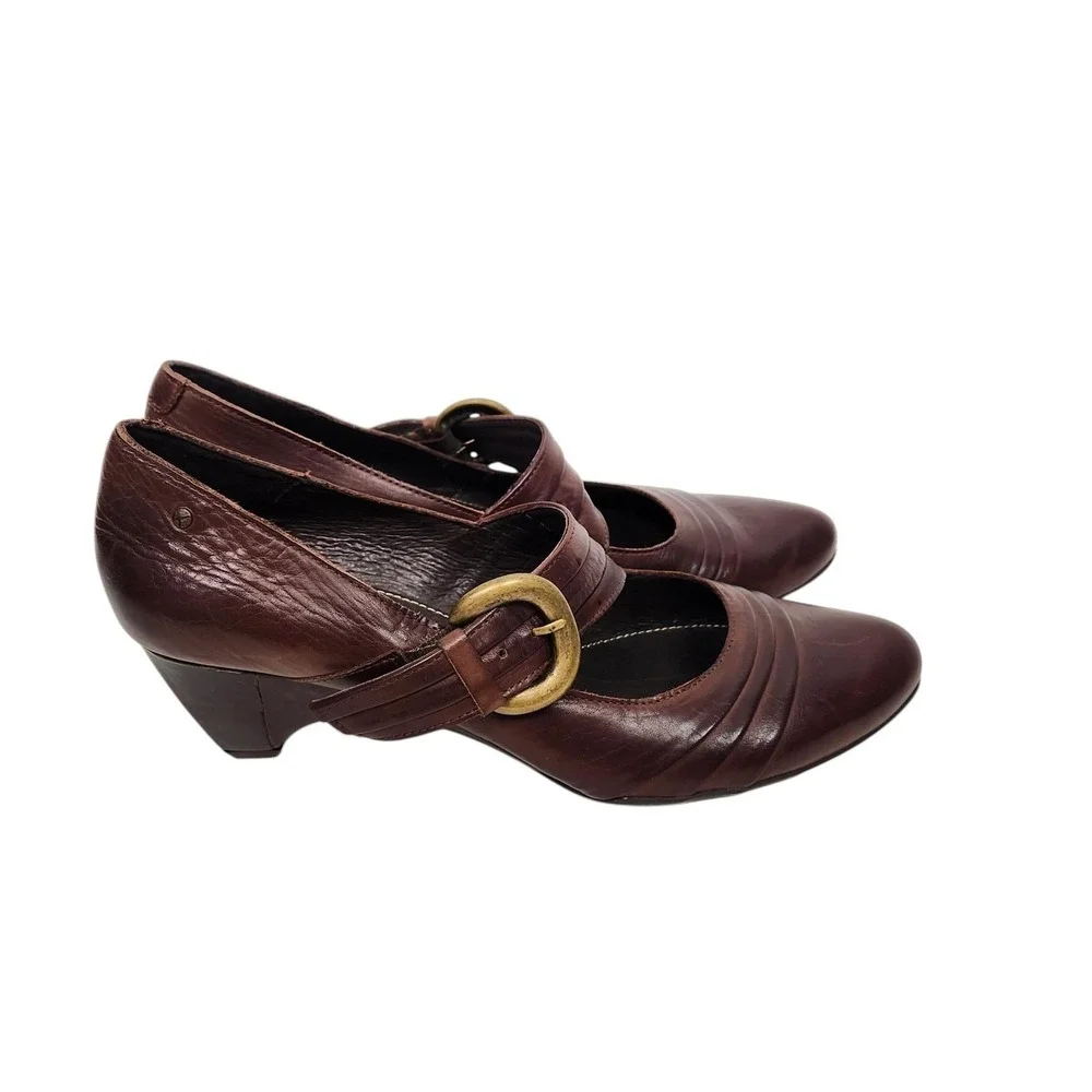 PIKOLINOS Shoes Womens 10 Brown Leather Block Heel Buckle Strap Pumps Comfort